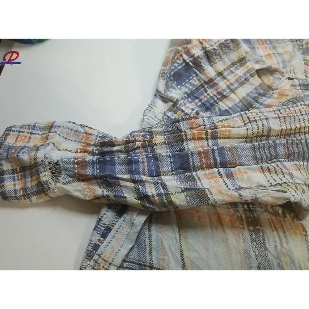 American Sweetheart Womens Plaid Long‎ Sleeve Button Up Distressed Shirt - Picture 4 of 9